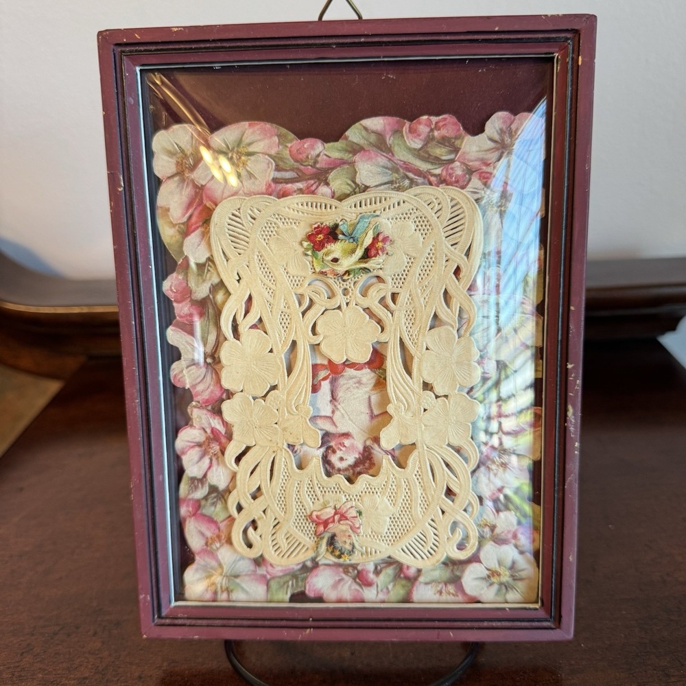 5x7" Antique Bubbled / Bowed Glass Frame With Handmade Valentine Wood Wall Mount
